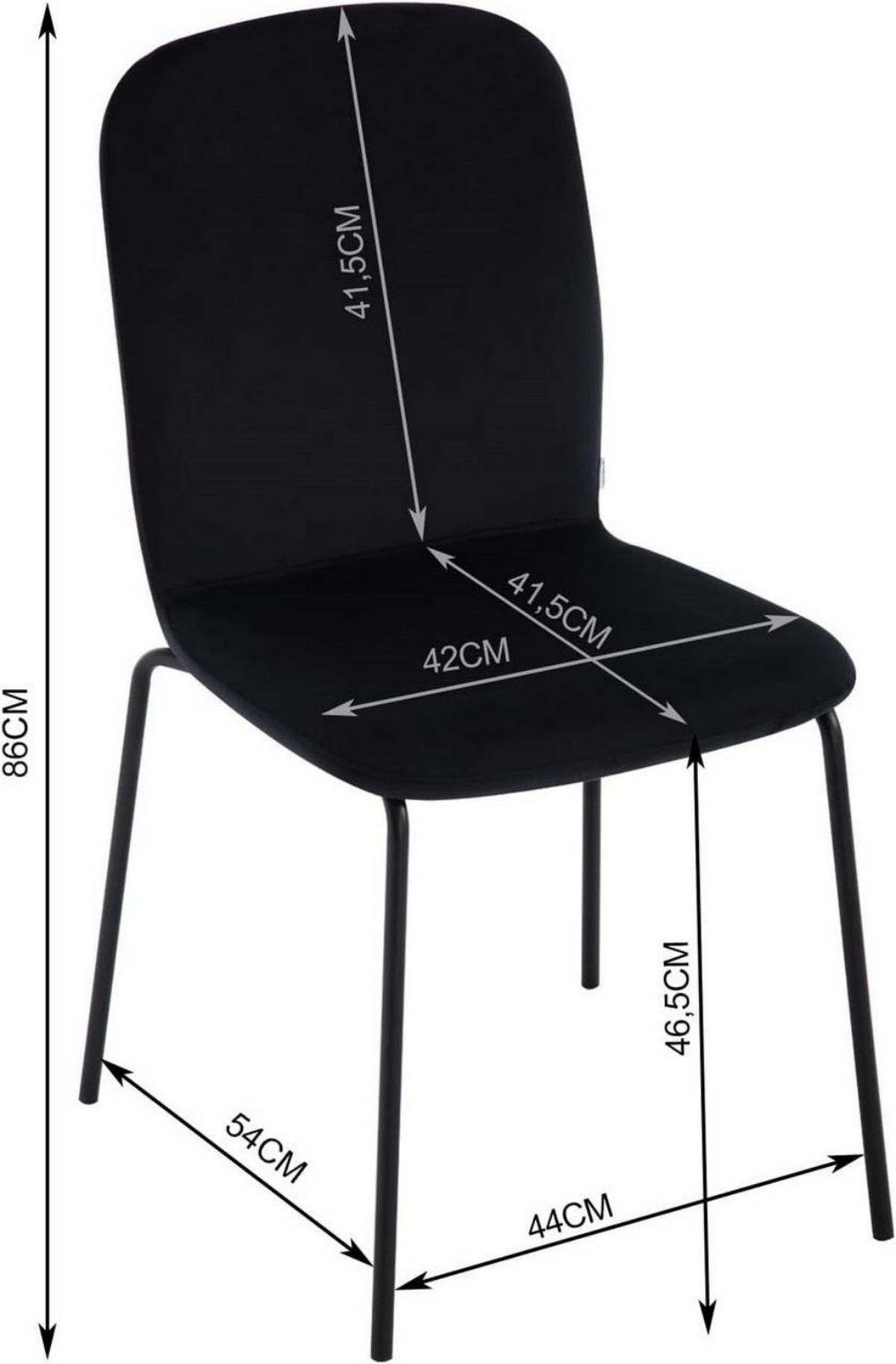 ESSZIMMERSTUHL 4er Set, Stapelstuhl, Samt, Schwarz - Schwarz, Textil/Metall (44/86/58.5cm) - Woltu