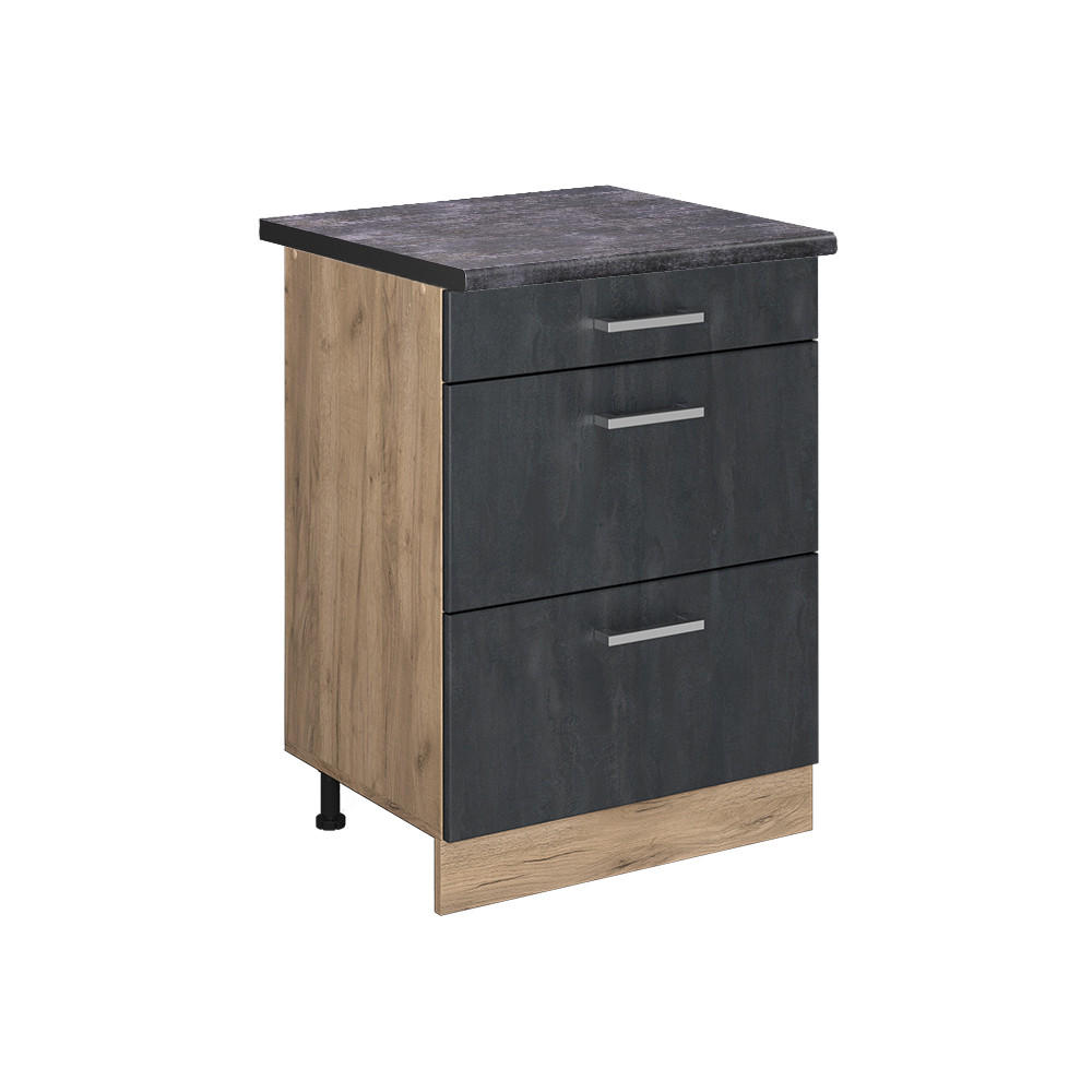 KÜCHENUNTERSCHRANK R-Line Schwarz Beton 60 cm AP Anthrazit - Honigeiche/Eiche Wotan, Holzwerkstoff (60/81.6/60cm) - Vicco