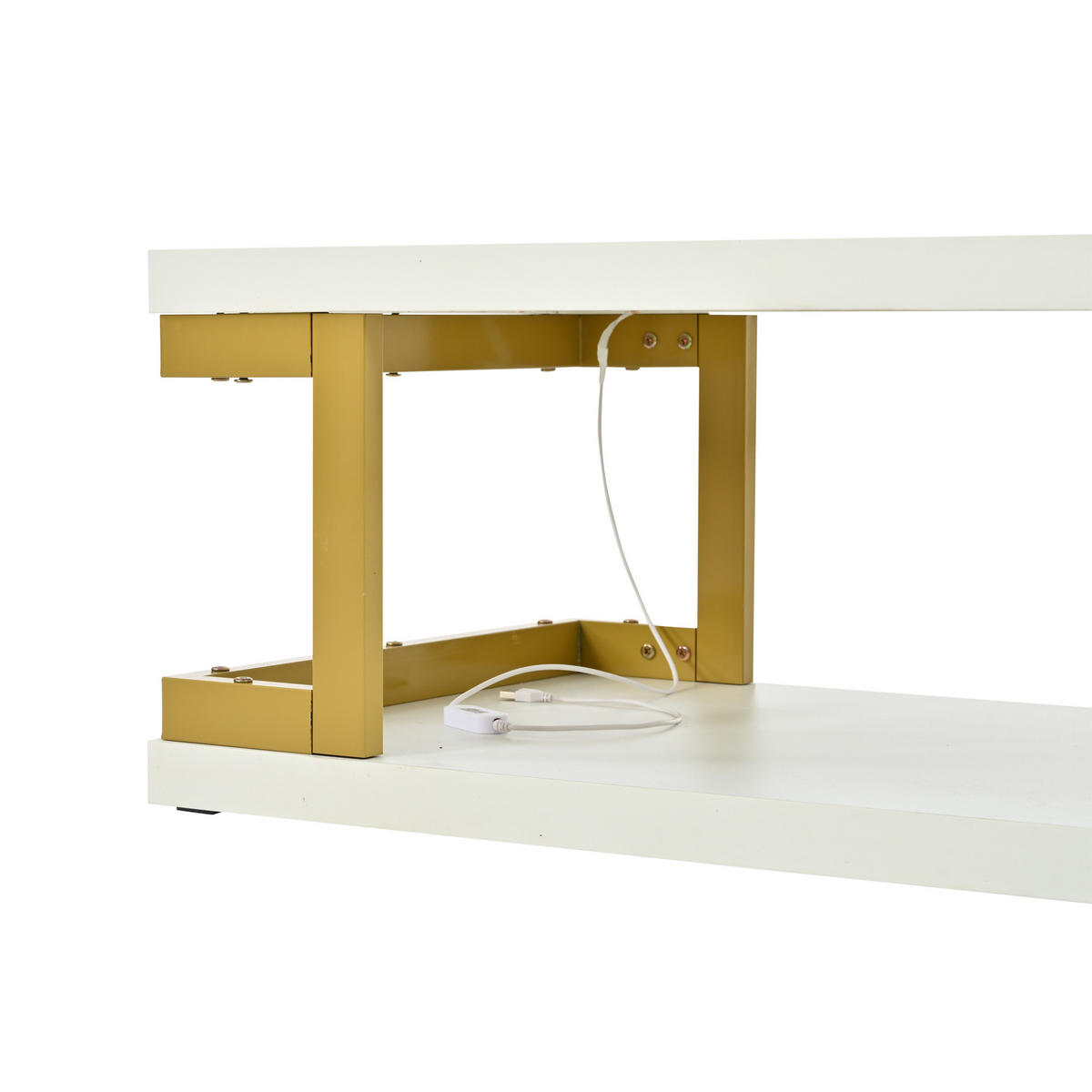 COUCHTISCH in Weiß und Gold mit LED-Beleuchtung für Wohnzimmer und Esszimmer, B100/T50/H37,5 cm - Goldfarben/Weiß, Holzwerkstoff/Metall (50/100/37.5cm) - STILVORA