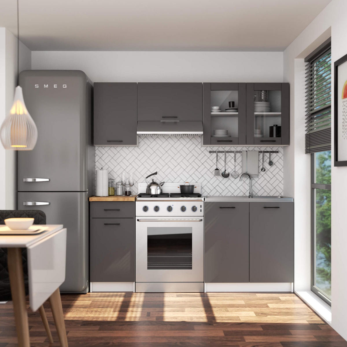 HÄNGESCHRANK Weiß, Graphit Grau 58/80/30,5 - Weiß/Grau, Holzwerkstoff (80/58/30cm) - RAUMHIRSCH FURNITURE