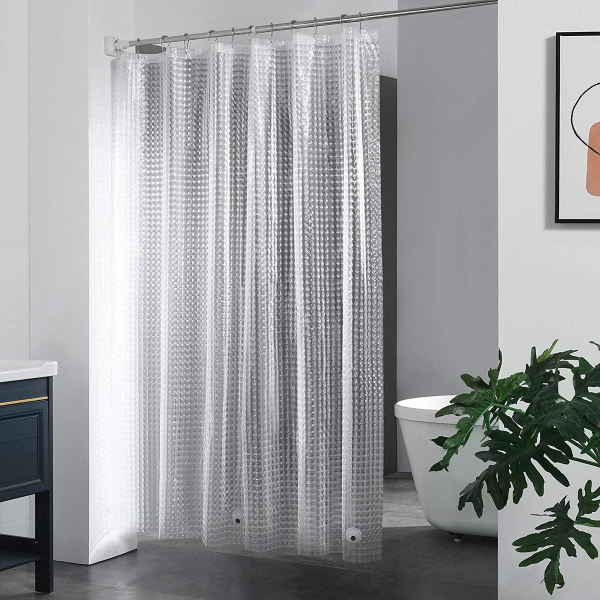 DUSCHVORHANG PEVA Katze 3D wasserdicht schimmelresistent Badezimmer transparent dick mit Haken - Transparent, Kunststoff (180/180cm) - MCBOSON