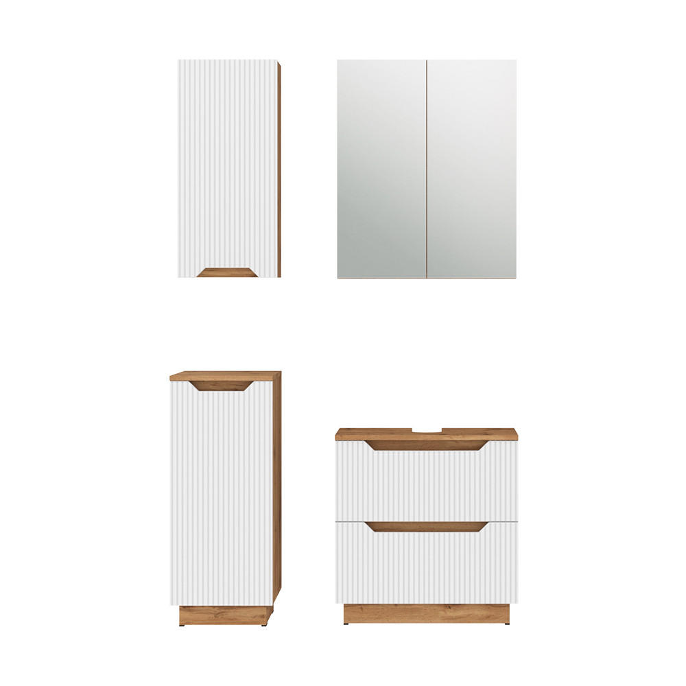 BADMÖBEL-SET Lotta Eiche/weiß gestreift 4 Teile - Weiß, Holzwerkstoff (59.8/62.5/32cm) - Vicco