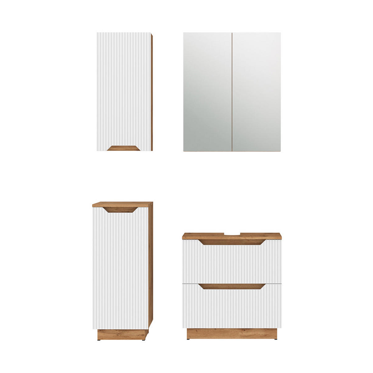 BADMÖBEL-SET Lotta Eiche/weiß gestreift 4 Teile - Weiß, Holzwerkstoff (59.8/62.5/32cm) - Vicco