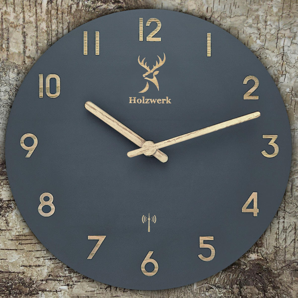 WANDUHR Holz Designer BAMBERG (FUNK) Loft Wand Uhr, grau - Beige/Grau, Holz (25/25/2.2cm) - Holzwerk
