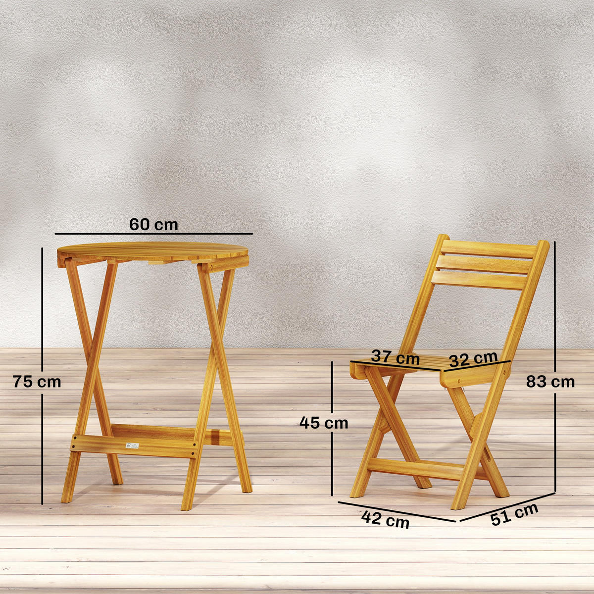 BALKONSET DE-14207 klappbar, Akazienholz Natur - Naturfarben, Holz - ComfortXL