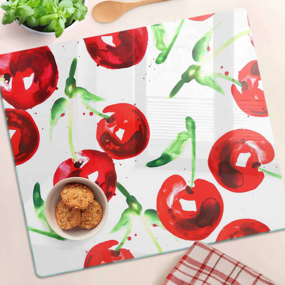 GLASPLATTE 60x52 cm Kirschen - Rot, Glas (60/0.4/52cm) - TULUP