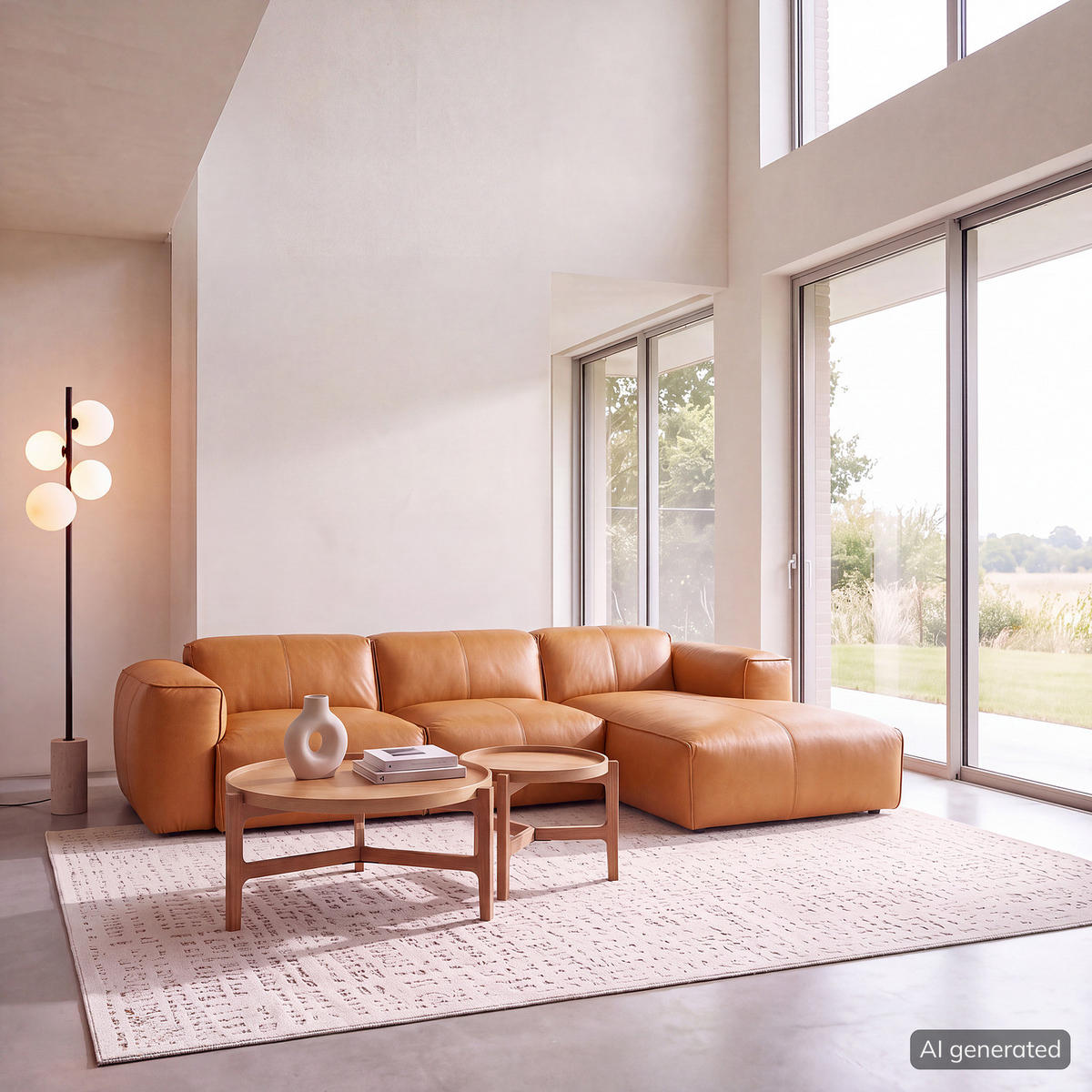 3-SITZER ECKSOFA mit Longchair - Cognac/Schwarz, Leder/Kunststoff (284/173cm) - home24