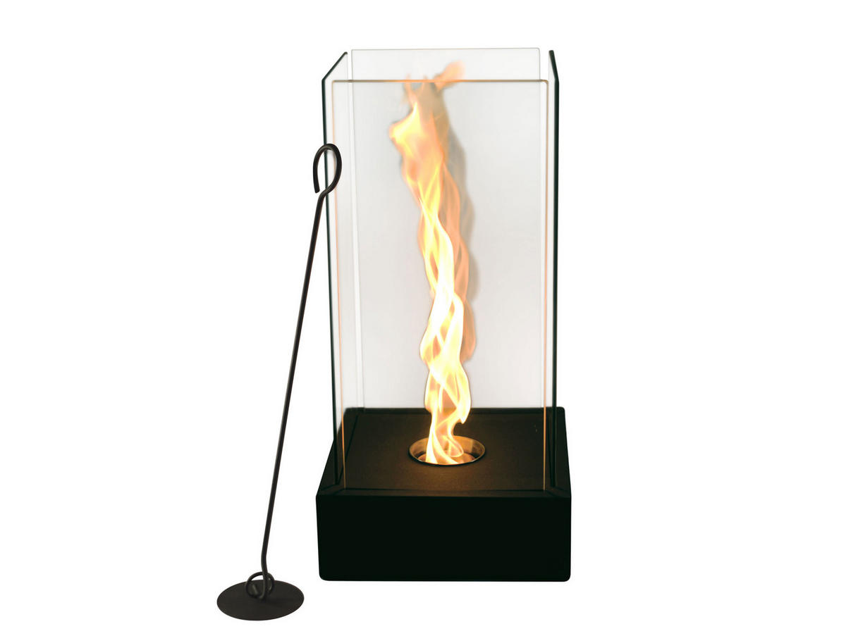BIOETHANOL-KAMIN Schwarz Tischmodell inklusive 0.28 L Brennblock - Schwarz, Glas (28/56/28cm) - Purline