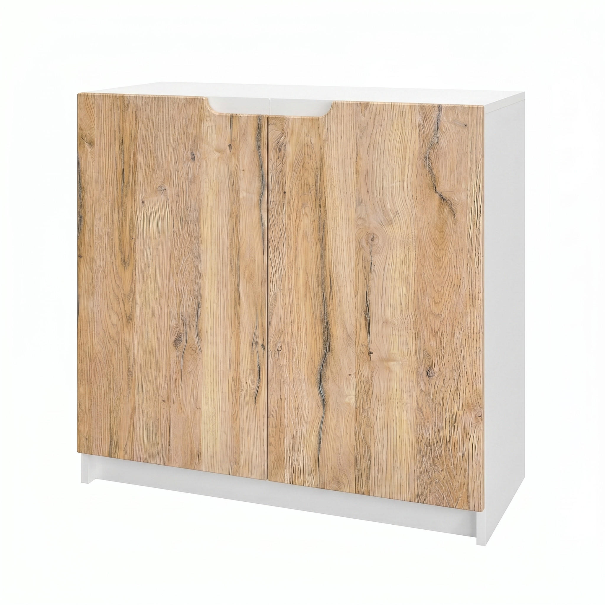 KOMODA Logan Bijela mat/Hrast prirodni (82 x 78 x 37 cm) - boje hrasta, drvni materijal (82/78/37cm) - Vladon