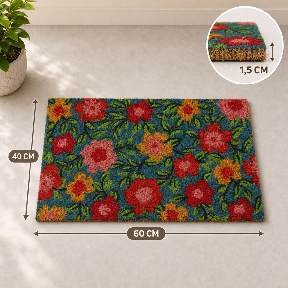 ROHOŽKA Vícebarevná kokosové vlákno 60x40 cm - různobarevná, textil/plast (50/40cm) - Relaxdays