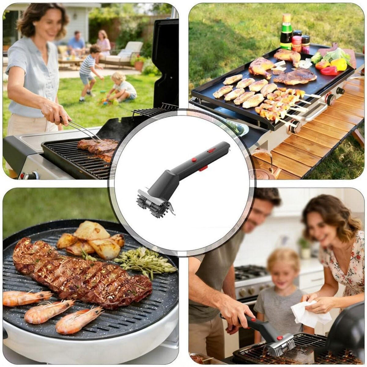 GRILLBÜRSTE Elektrische & Edelstahl Schwarz, Schwarz - Schwarz, Kunststoff (10cm) - Authentics