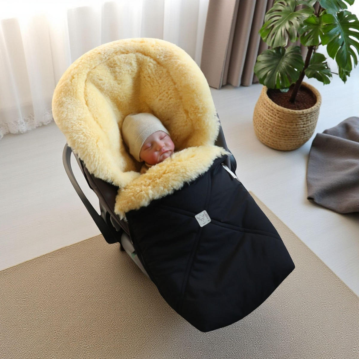 LAMMFELL-BABYSCHALENFUSSSACK Emmy, black - Schwarz, Fell (37/10/80cm) - Kaiserbaby
