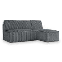 ECKSOFA BRISO T Grau Kordstoff mit Schlaffunktion - Dunkelgrau, Holz (200/140cm) - MASSENO