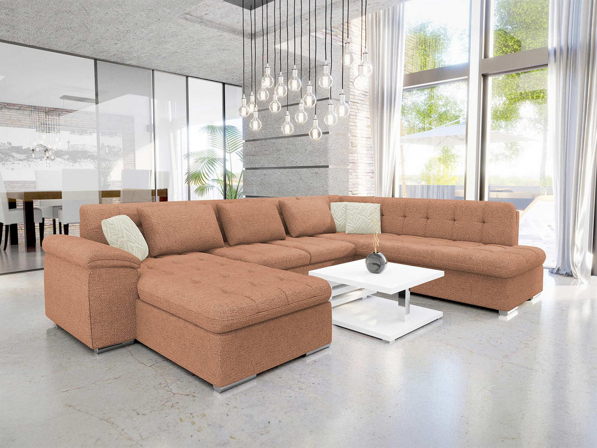 WOHNLANDSCHAFT Niko Bis Premium, Seite: Links - Messingfarben, Holz/Textil (348/76/205cm) - MIRJAN24