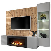 WOHNWAND hellgrau, schwarz, Eiche Artisan, Schrankwand 200 cm inklusive Ethanol Kamin - Hellgrau/Schwarz, Glas/Holzwerkstoff (200/148/35cm) - Inn.Furn
