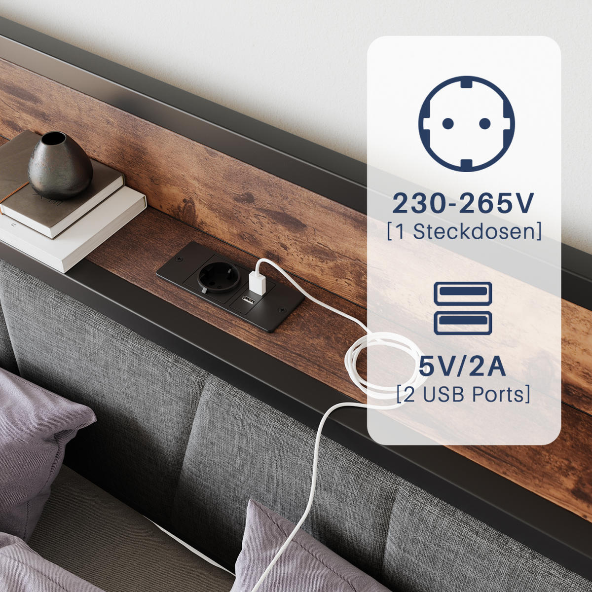 METALLBETT 120/200 cm Braun mit LED und USB - Braun, Metall (120/200cm) - Oxeza