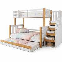 ETAGENBETT 90/200+120/200+90/190 mit Rollbett und Stauraumtreppe in Weiß und Natur - Weiß/Naturfarben, Holzwerkstoff (90/200cm) - EVRYAE