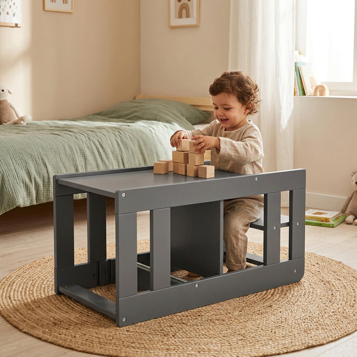 LERNTURM Step & Play 2in1 - Anthrazit, Holzwerkstoff/Metall (50.5/85/40cm) - Roba