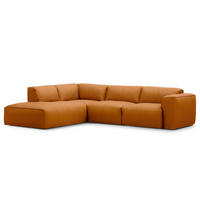 3-SITZER ECKSOFA mit Recamiere - Cognac/Schwarz, Leder/Kunststoff (295/231cm) - home24