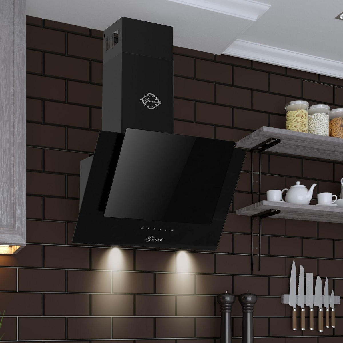 DUNSTABZUGSHAUBE CH 6065 E 60 cm Schwarz - Schwarz, Glas/Metall (60/110.5/43.3cm) - Gurari