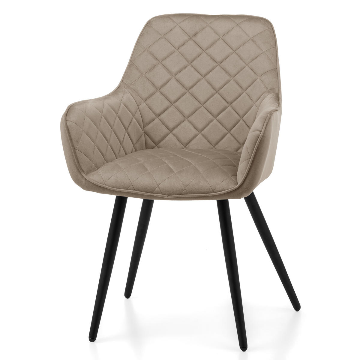 STUHL COLIN gespolsterter mit Steppung - dunkelbeige - Samt Velours - Beige/Schwarz, Textil/Metall (58/87/61cm) - NEW HOME