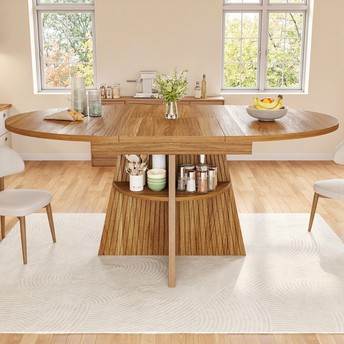 ESSTISCH in Natufarben Ausziehbarer Küchentisch mit Stauraum, Multifunktionstisch für Küche, Arbeits- und Wohnzimmer - Braun, Holzwerkstoff/Metall (150/110/76cm) - STILVORA