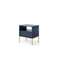 NACHTTISCH Molly Dunkelblau, Goldene Beine, Nachtkommode mit Schublade - Goldfarben/Dunkelblau, Holzwerkstoff/Metall (54/56/39cm) - Bettso