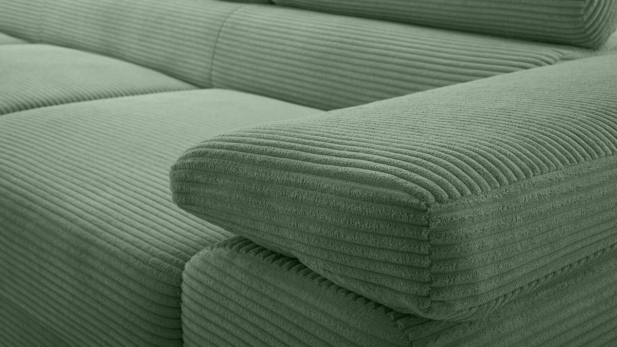 ECKSOFA L Form Arborio Salbeigrün 280/203/90 cm Links mit Schlaffunktion - Schwarz/Grün, Textil/Metall (203/280cm) - AX Living