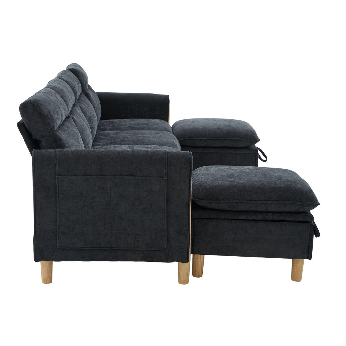 WOHNLANDSCHAFT DE-33935 modular mit Stauraumhockern Schwarz - Schwarz, Holz (77/86/261cm) - ComfortXL