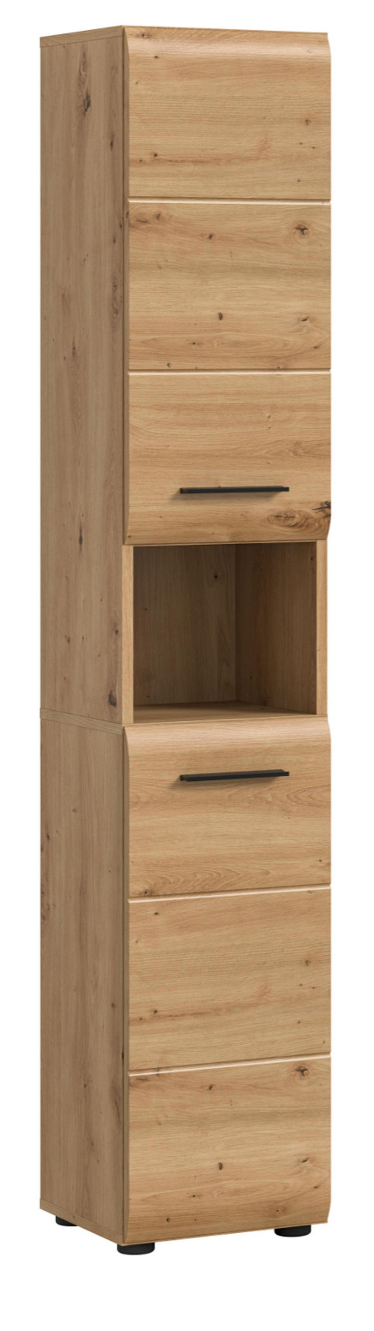 HOCHSCHRANK Eiche Artisan, Badschrank 30 x 185 cm, Türanschlag wechselbar, Cover - Schwarz/Eiche Artisan, Holzwerkstoff/Kunststoff (30/185/30cm) - Inn.Furn