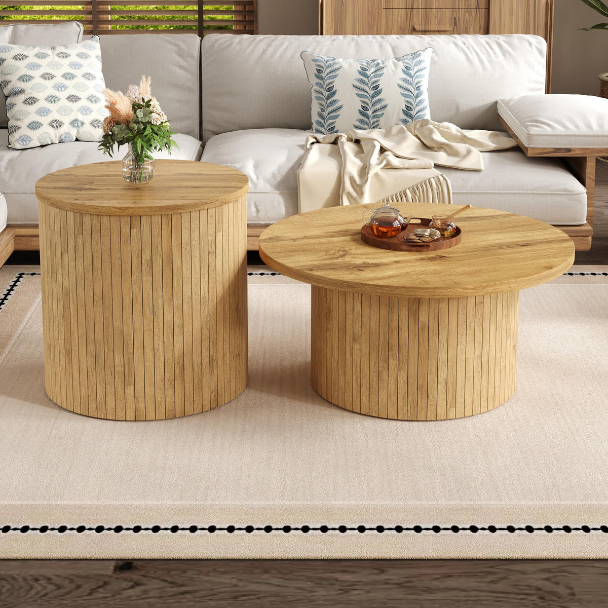 COUCHTISCH-SET 75/75/36 + 50/50/50,5 cm aus MDF, flexibel kombinierbar mit Stauraum in Naturholzoptik, Natur - Naturfarben, Holzwerkstoff (75/75/36cm) - Redom