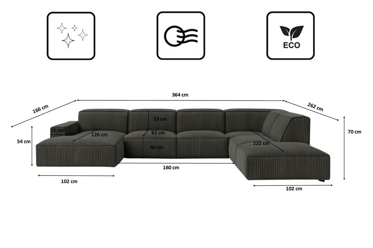 ECKSOFA Cursal V, Stoff Poso, Grau, Rechts - Grau, Holz (364/262cm) - Kaiser Möbel