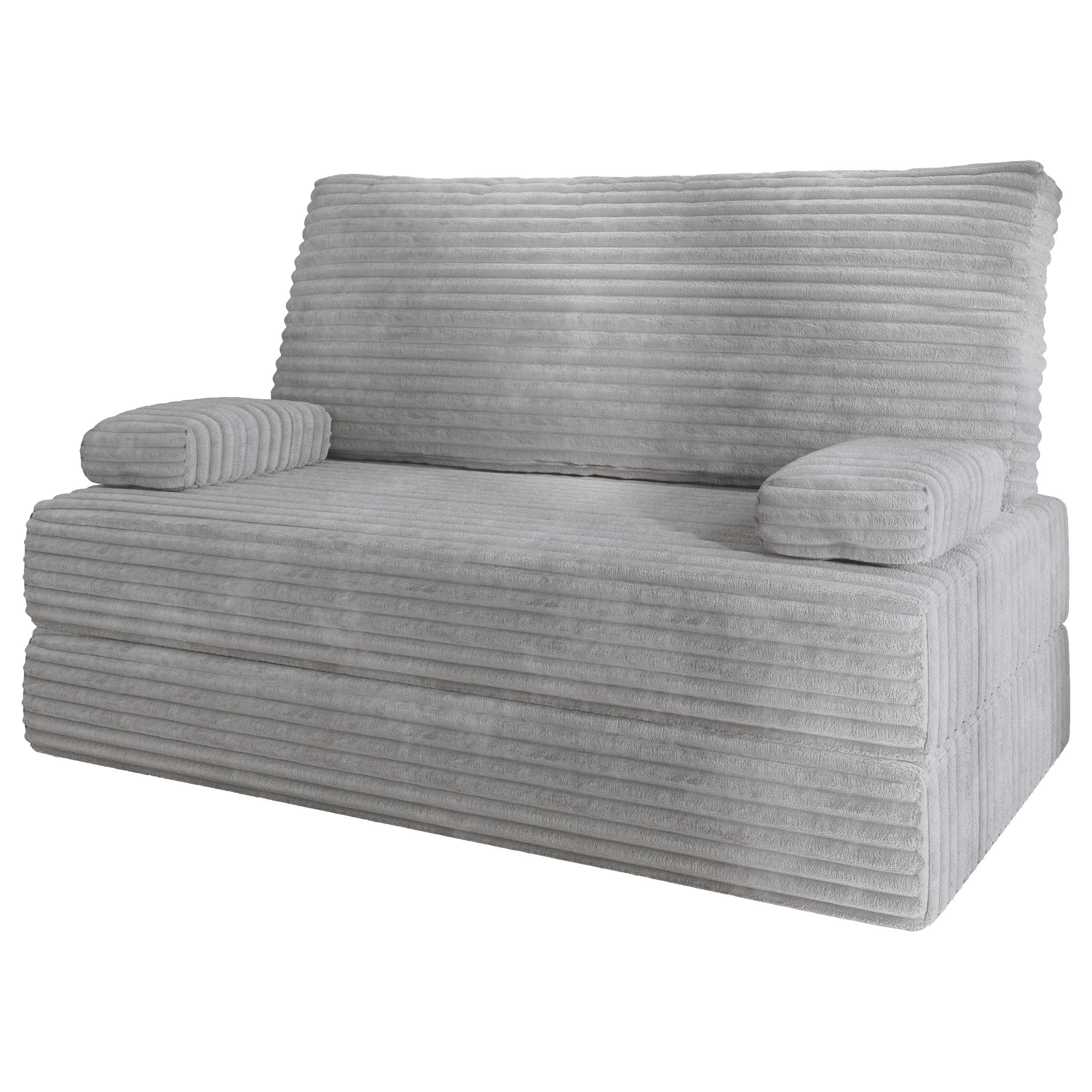 BETTSOFA LADIA aus Schaumstoff Cordstoff Hellgrau Schlaffunktion - Grau, Textil (140/86/60cm) - MASSENO