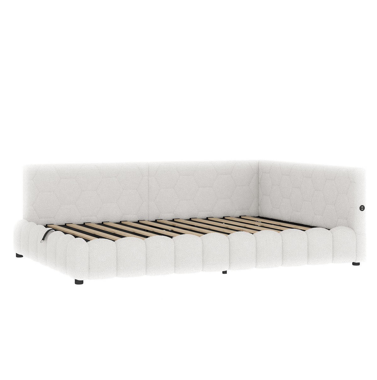 POLSTERBETT aus Vliesimitat 140x200 cm in Weiß mit LED & USB-C-Ladefunktion - Weiß, Textil (140/200cm) - Modfu