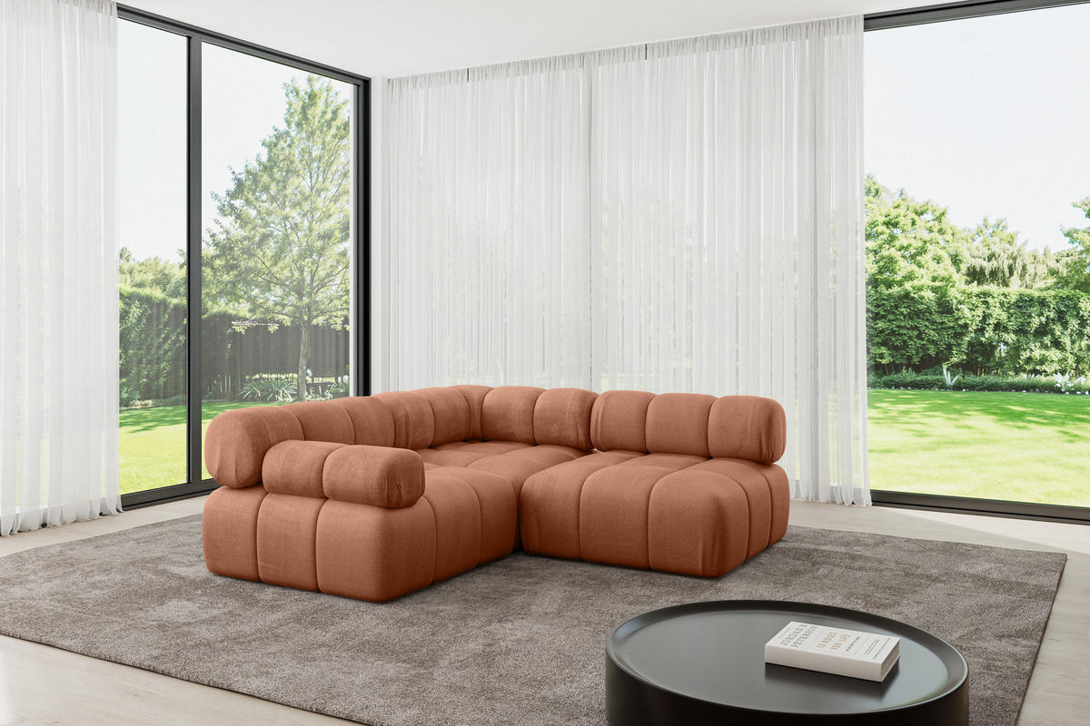 ECKSOFA modulares Sofa Mende-L1 - 190x190x70 cm Apricot Velours - Koralle, Holzwerkstoff/Textil (190/190cm) - ALTDECOR
