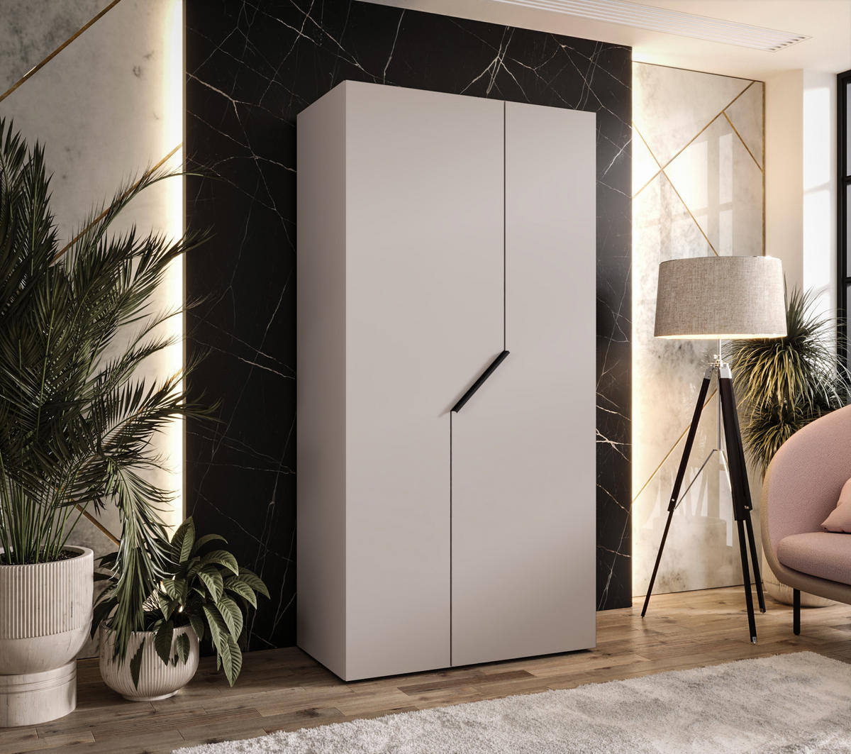 DREHTÜRENSCHRANK 202/100/52 2-türig - Beige/Schwarz, Holz/Metall (100/202/52cm) - Abiks Möbel