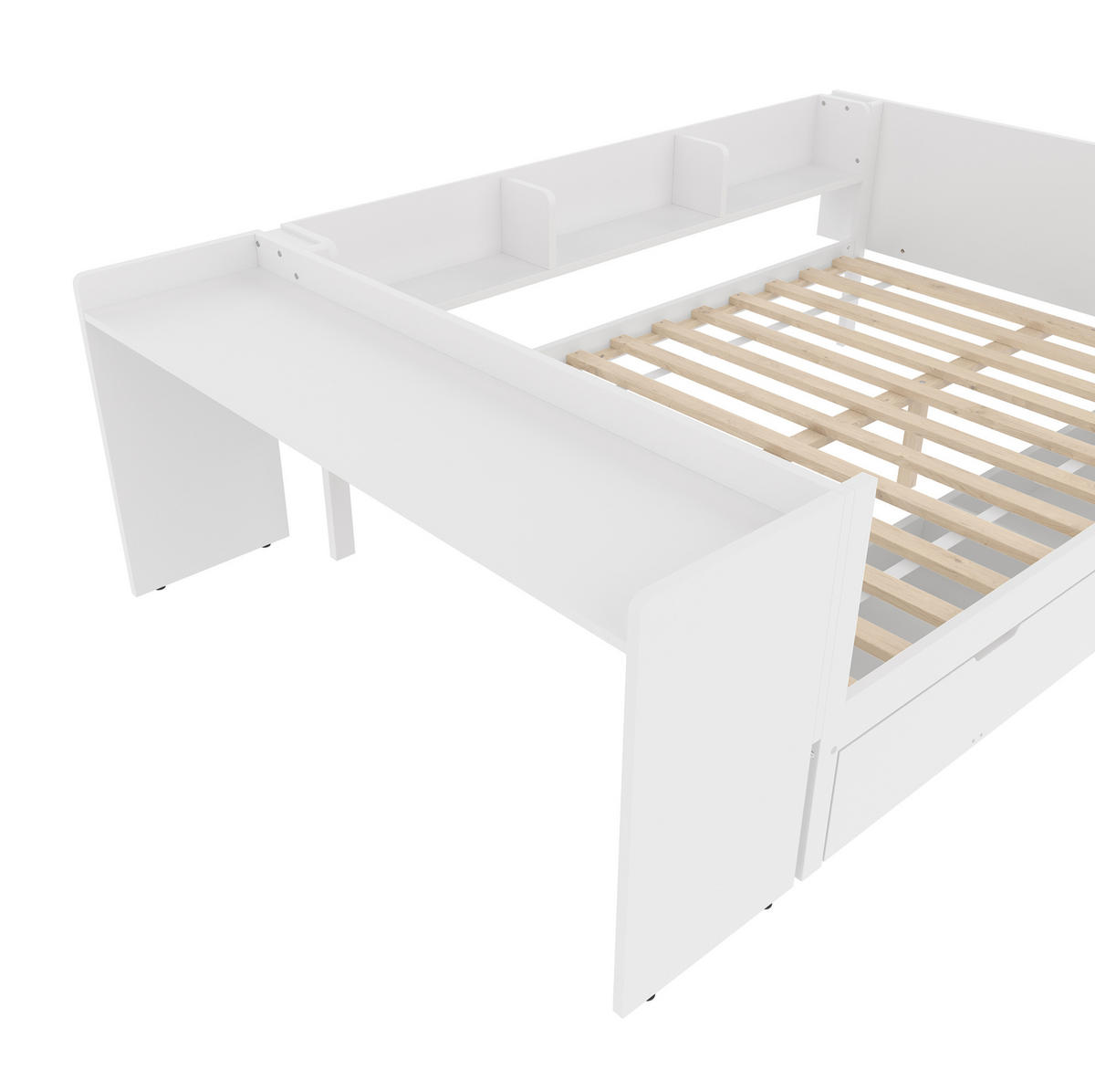 BETT 140/200 cm aus Kiefer mit Schreibtisch, Weiß - Weiß, Holz (140/200cm) - OKMYHOME