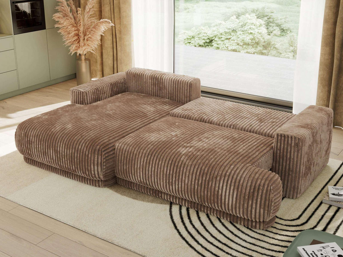 ECKSCHLAFSOFA RINA L Braun Cord - links - Schwarz/Braun, Kunststoff/Textil (267/170cm) - MKS