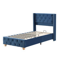 POLSTERBETT 90/200 cm DE-00371, in Samt Beige - Blau, Metall (90/200cm) - ComfortXL