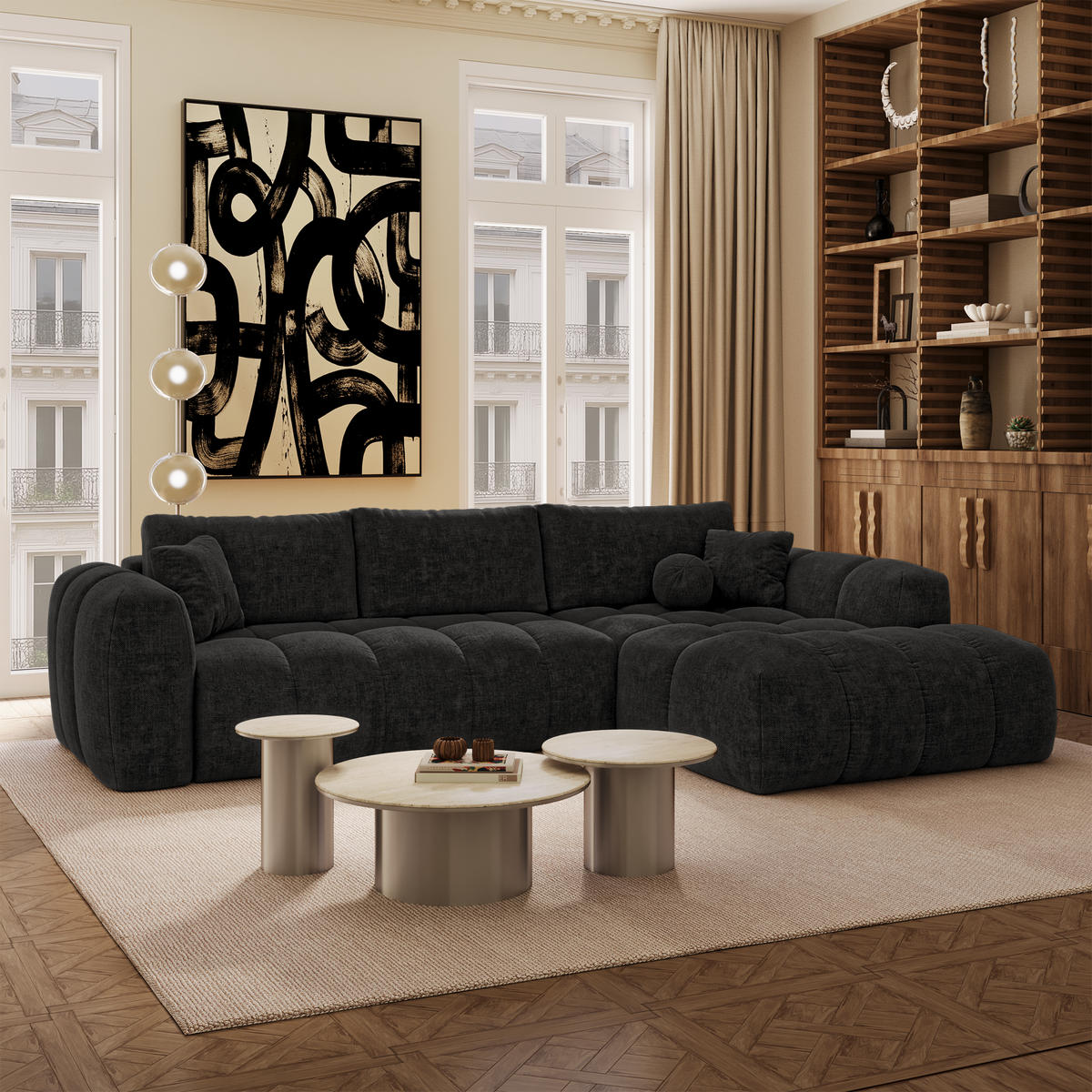 ECKSOFA rechtwinklig SKY Köpergewebe Dunkles Anthrazit 310cm - Dunkelgrau/Anthrazit, Textil (310/180cm) - Premium Interiors