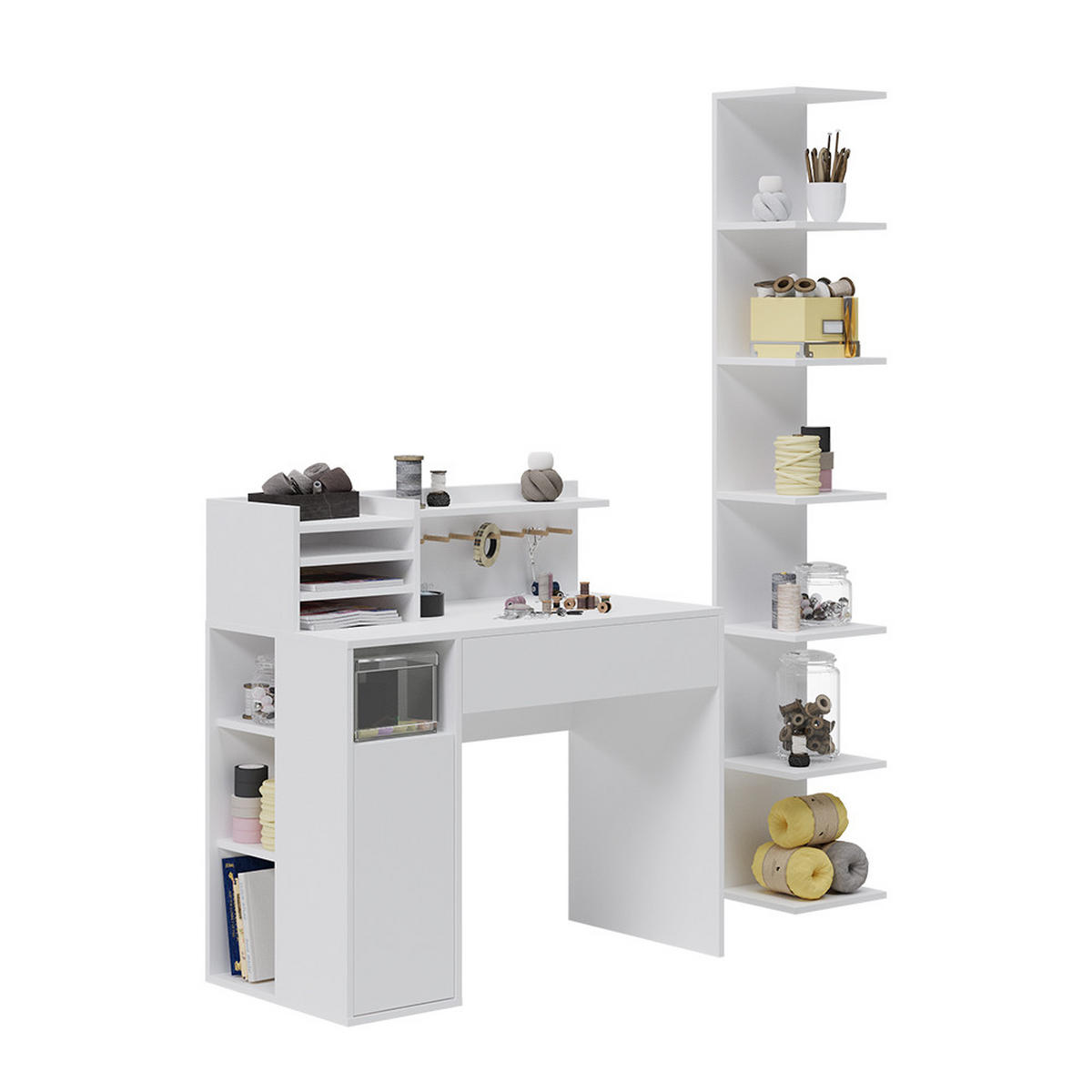 SCHREIBTISCH Weiß 2 Teile, mit Bücherregal - Weiß, Holzwerkstoff (50/100/100cm) - Vicco