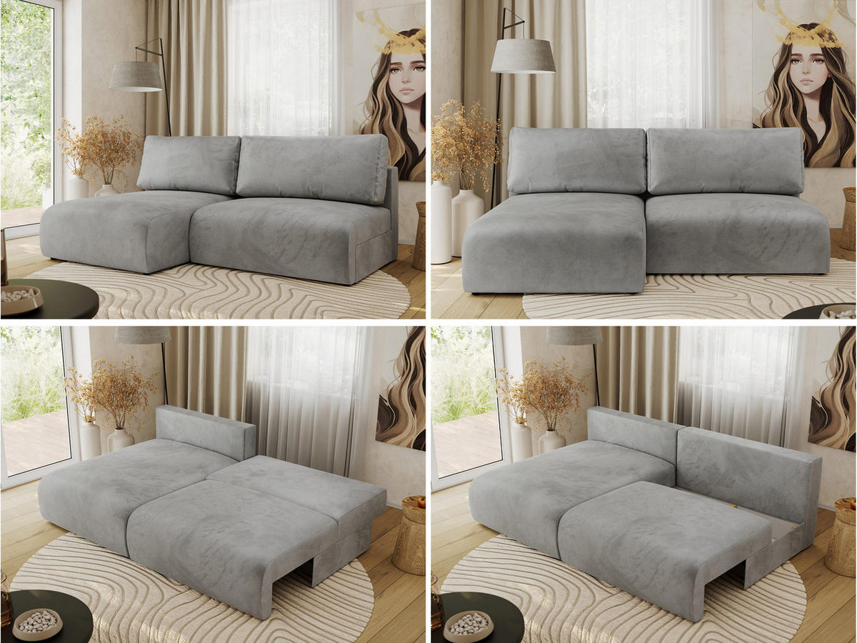 ECKSCHLAFSOFA VIVO L Hellgrau Velvet - links - Hellgrau/Schwarz, Kunststoff/Textil (223/150cm) - MKS