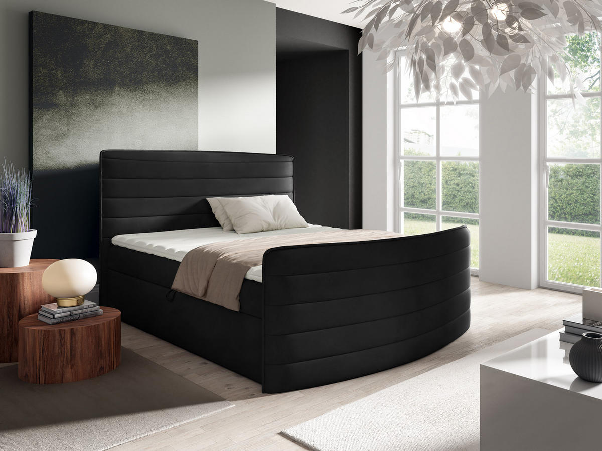 BOXBETT 120 x 200 cm mit Bonell-Federkernmatratze H3 - Schwarz - CLEO - Schwarz, Textil (120/200cm) - AN-Moebel 4u