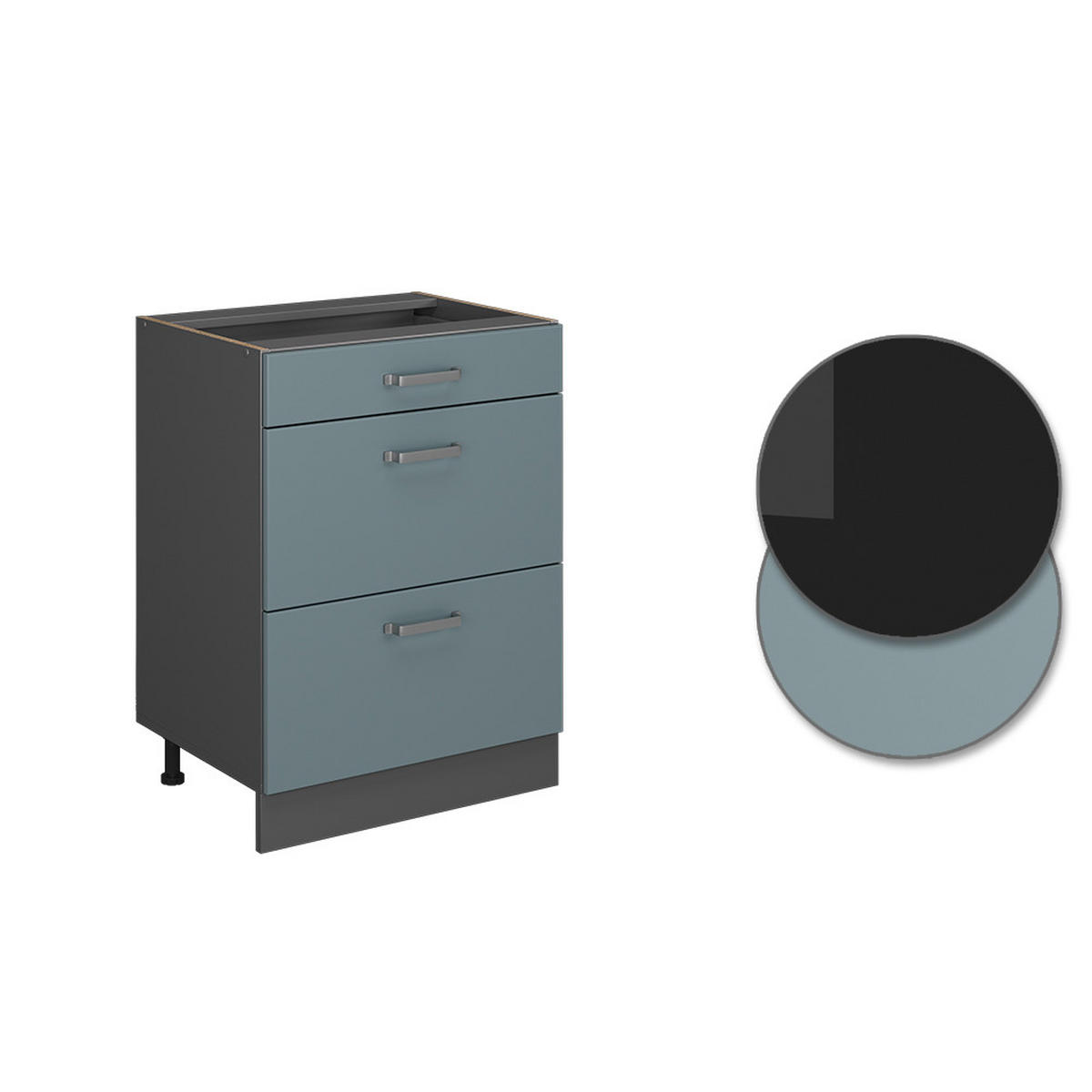 SCHUBLADENSCHRANK R-Line Blau-Grau 60 cm AP Marmor - Anthrazit/Blaugrau, Holzwerkstoff (60/81.6/60cm) - Vicco