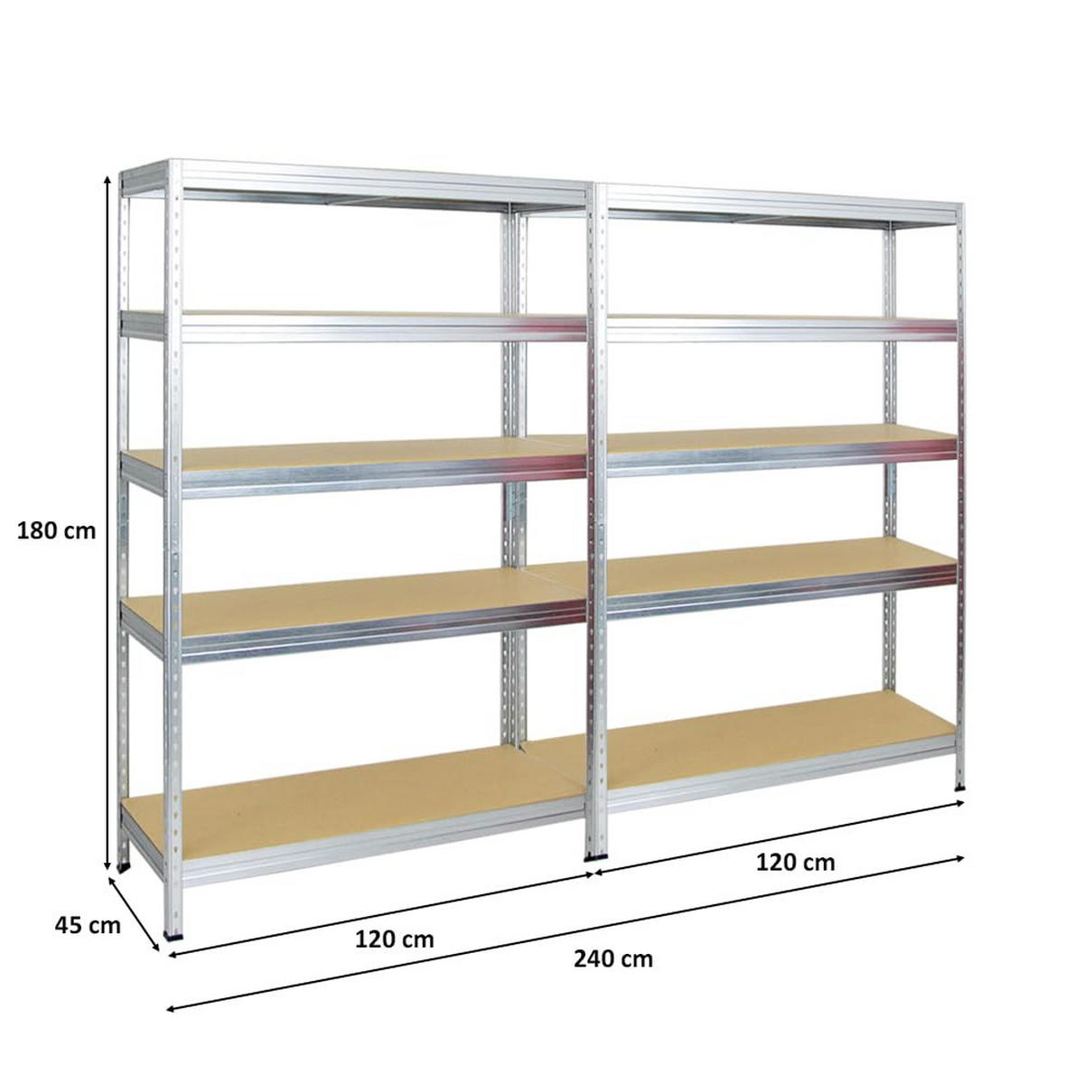 SCHWERLASTREGAL Rivet 2er-Set mit 2x 180x120x45 cm Fachlast 250 kg Verzinkt - Silberfarben, Metall (240/180/45cm) - PROREGAL