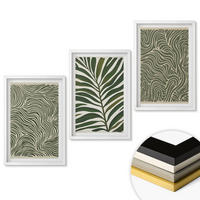 WANDBILDER 3er-Set - 40x60 cm Weißer Rahmen - Blattmuster wellenförmige Formen - Weiß, Kunststoff (40/60cm) - ArtPrintCave