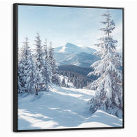LEINWAND Bilder mit Rahmen - Winterlandschaft - Natur - Berge - Bäume - Schnee - 90x90 - Hellblau, Textil (90/90cm) - MuchoWow
