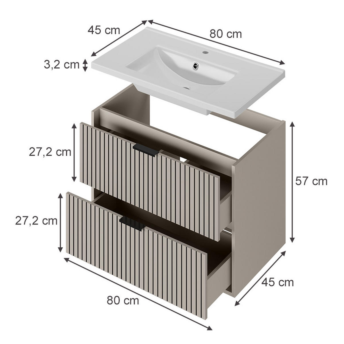 WASCHTISCHUNTERSCHRANK Ruford Cashmere mit Waschbecken - Kaschmir, Holzwerkstoff (80/57/45cm) - Vicco