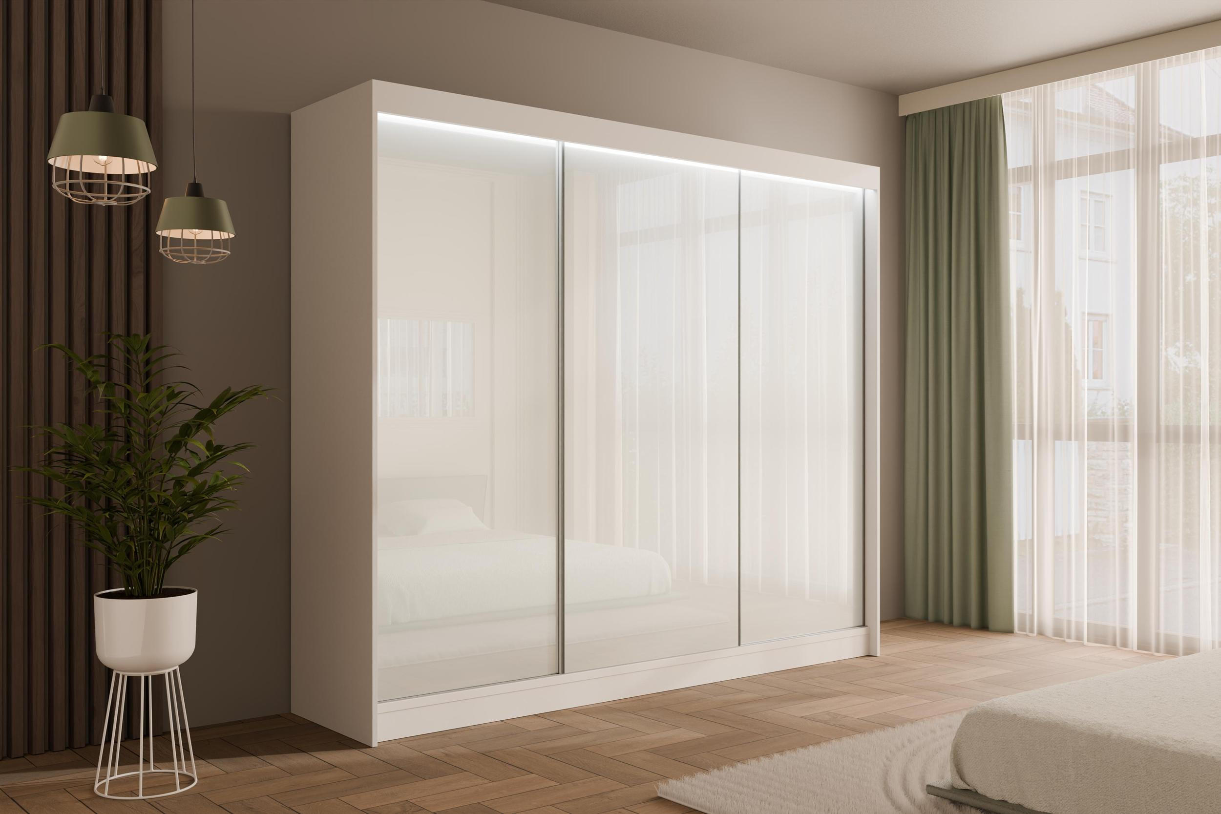 KLEIDERSCHRANK PEKA mit LED - 250 cm - Weiß - Weiß, Holzwerkstoff (250/215/61cm) - ALTDECOR