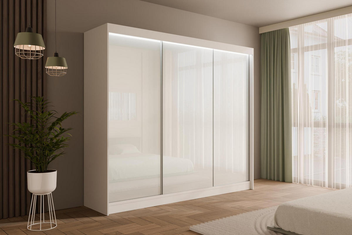 KLEIDERSCHRANK PEKA mit LED - 250 cm - Weiß - Weiß, Holzwerkstoff (250/215/61cm) - ALTDECOR